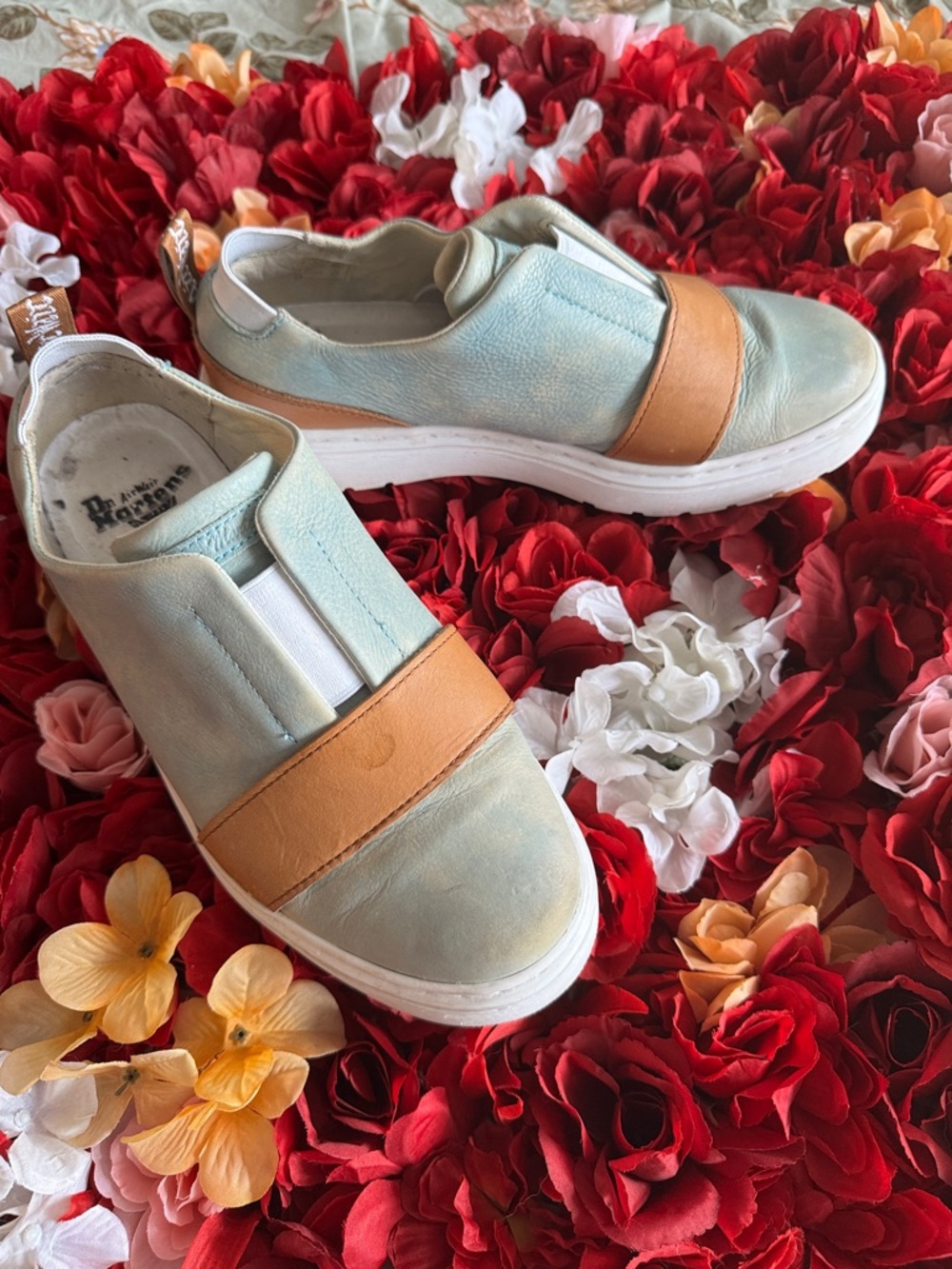 Dr. Martens Slip-On Athletic Sneakers in Light Blue and Tan